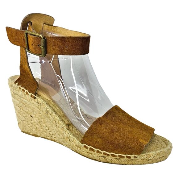 J Crew Brown Suede Corsica Espadrille Wedge Sandals Size 9 - 3.75" Heel Dark Tan - Picture 1 of 9
